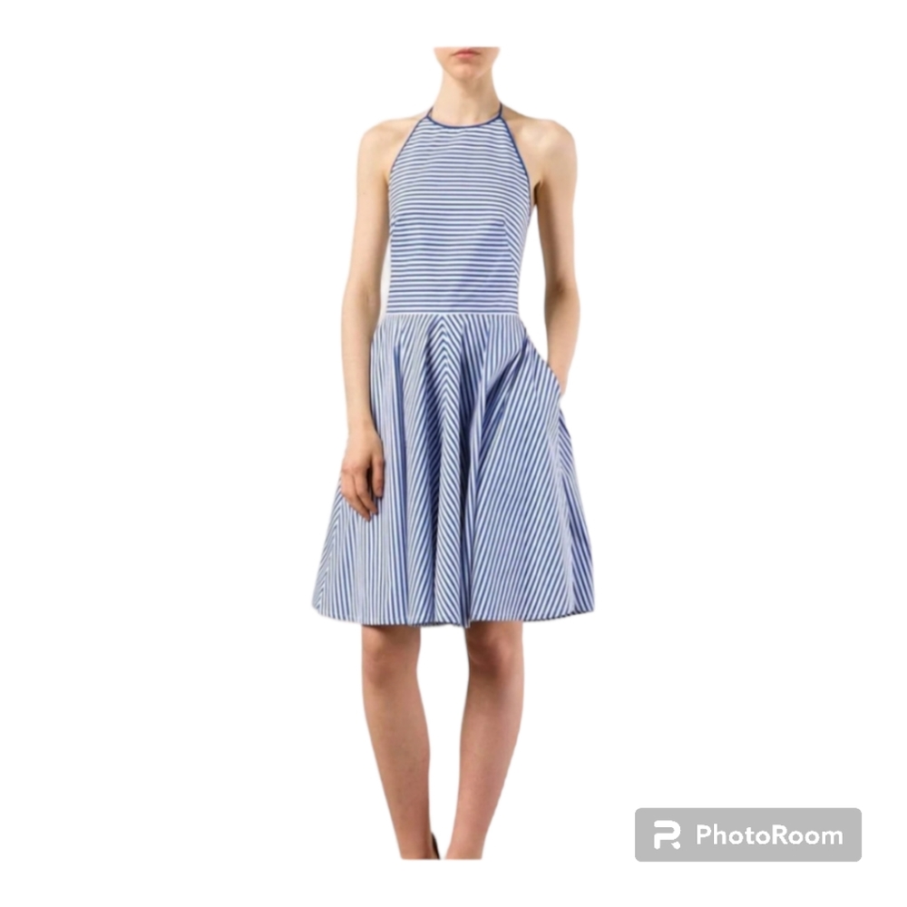 Michael Kors Collection Blue & White Pinstripe Poplin Halter Dress 12